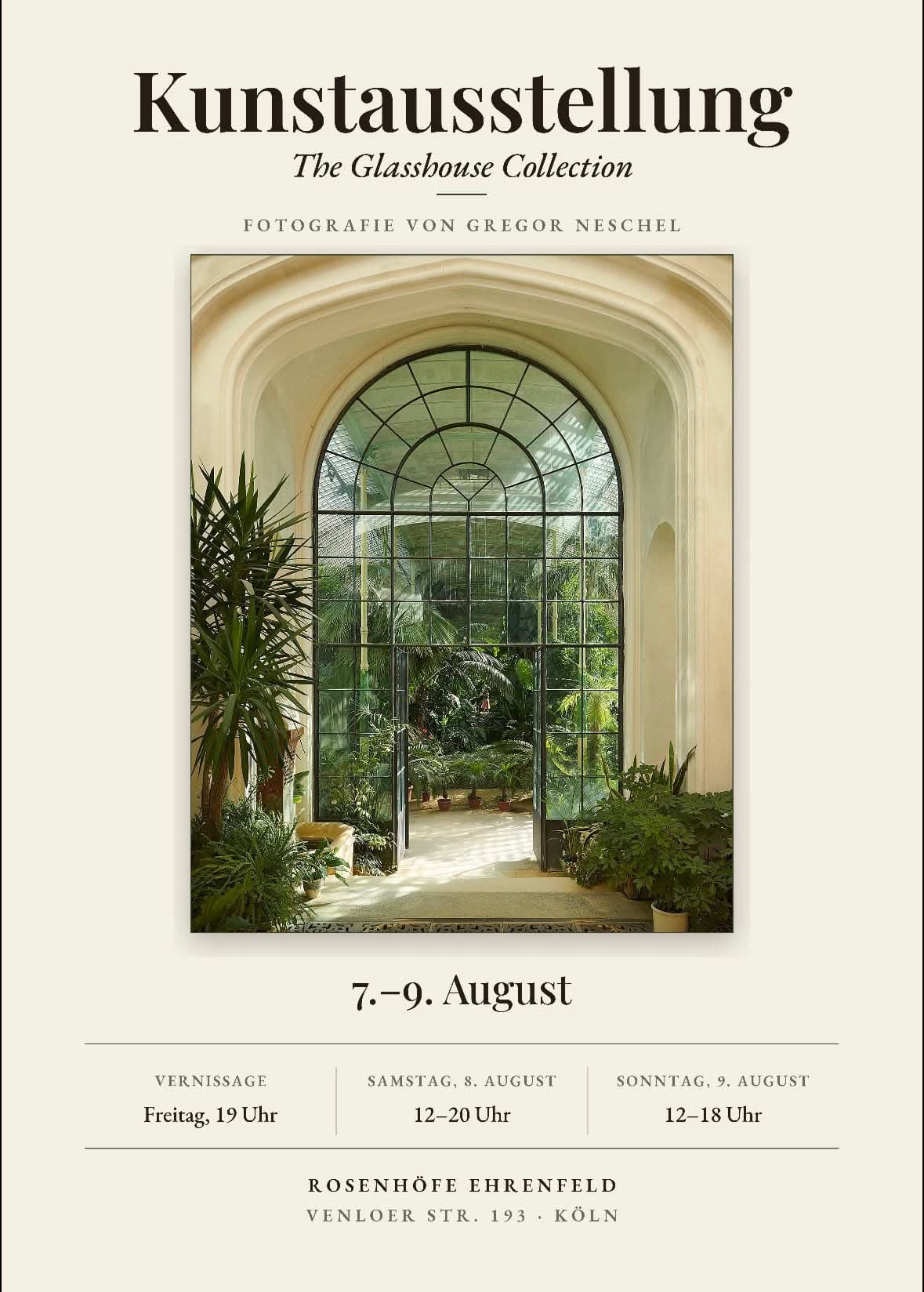 Flyer der Fotoausstellung „The Glasshouse Collection“ vom 7. bis 9. August in den Rosenhöfen